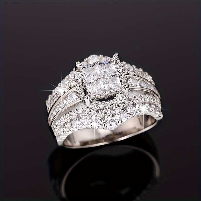 Geometric Square Crown Micro Zirconia Women's Ring